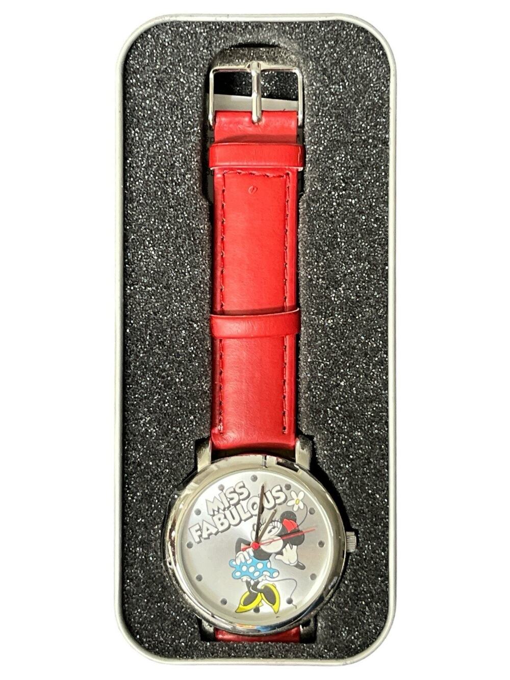Disney Minnie Mouse “Miss Fabulous” Watch • Red Strap • New in Tin Box